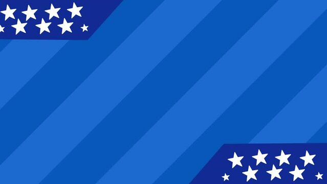 Animation of stars on blue banners against blue striped background with copy space