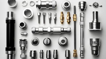 Set of plumbing for bathroom or shower on a white background. Flat lay and top view, copy space for text