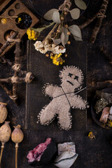 Voodoo doll. Black magic esoteric ritual.