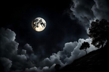 Fototapeta premium wolf at the dark night with deep moon scary view with moon shine in the lake 