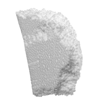 Set flying styrofoam pieces flying isolated on white, clipping path