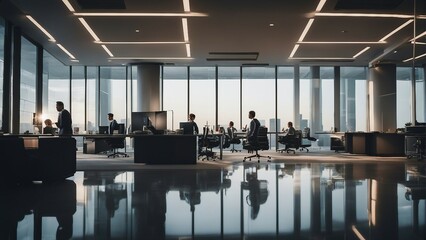 Modern open space office interior for finance, operations, marketing - Generative AI