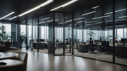 Modern open space office interior for finance, operations, marketing - Generative AI