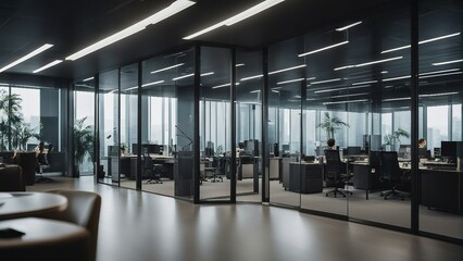 Modern open space office interior for finance, operations, marketing - Generative AI