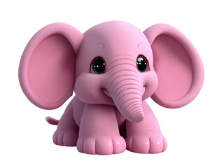 Cute pink furry puppy elephant on a transparent background. Generative Ai.