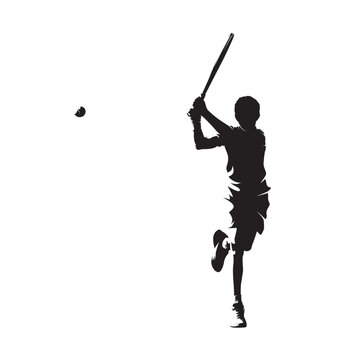 Young tennis player, boy playing tennis, isolated vector silhouette