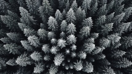 Generative AI, Misty winter fir forest beautiful landscape in hipster vintage retro style, evergreen trees with show
