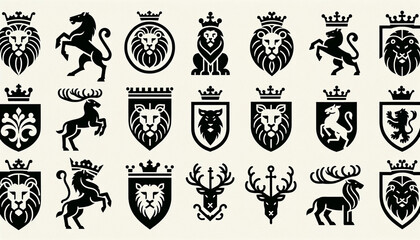 Medieval-Inspired Coat of Arms Icon Collection - obrazy, fototapety, plakaty