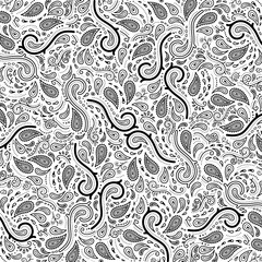 ペイズリー模様のイラスト。黒色の線で描いたシンプルな背景デザイン。