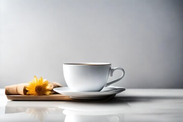 Obraz na płótnie Canvas coffee beans with black tea in white cup placed in table with white abstract background with butter style on kawa 