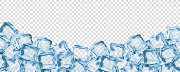 Fotobehang Realistic ice cubes background, crystal ice blocks frame. Isolated 3d vector border of blue transparent frozen water pieces. Glass or icy solid pieces, template for drink ads with clean square blocks © Vector Tradition