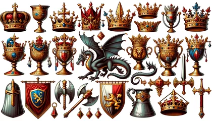 Deurstickers Medieval-Inspired Coat of Arms Icon Collection © Metin