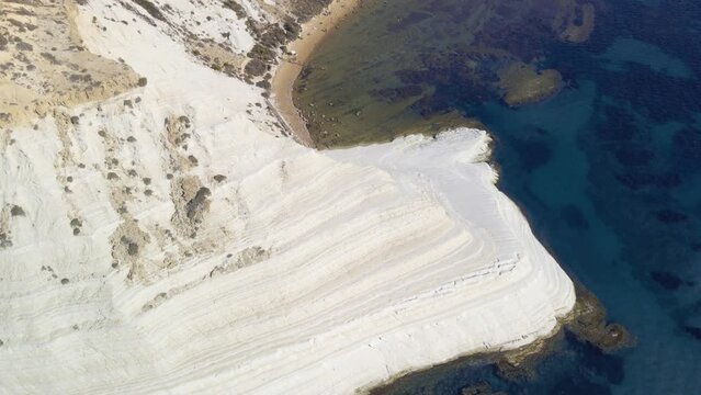 Aerial view of the astonishing Scala dei Turchi rock formation. Agrigento