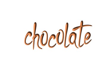 Obraz premium Chocolate word of melted chocolate syrup on isolated white background