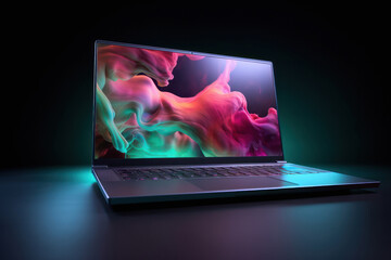 3d colorful render of a laptop isolated on dark background.