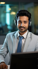 Young and handsome male executive working at call center