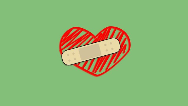 Medical plaster on red heart. Vector illustration in flat style. 4K video illustration.