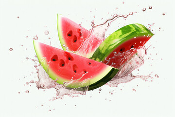 Watermelon slice with water splash