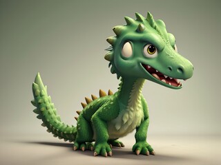 Obraz premium Cute and funny green furry prehistoric monster on a green background. Generative Ai.