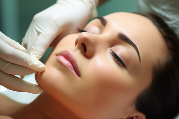Obraz na płótnie Canvas Beautiful woman taking botox injection at dermatologist