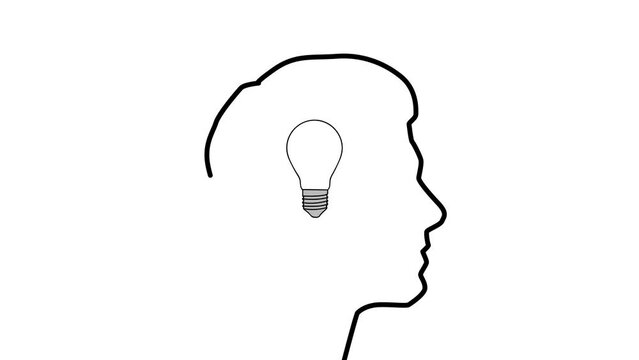 man with a lamp in his head. New ideas and concepts. 4K video illustration.