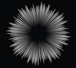 White radial speed line burst for background design Psychedelic background. Monochrome background. Optical illusion style. Black dark background. Modern pattern. Abstract graphic texture