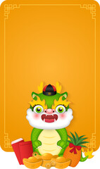 Chinese new year of dragon cute cartoon character design and yellow note template