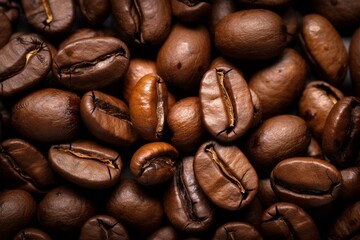 A close-up of coffee beans with a textured appearance. Generative AI