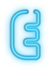 Blue neon light effect uppercase alphabet E