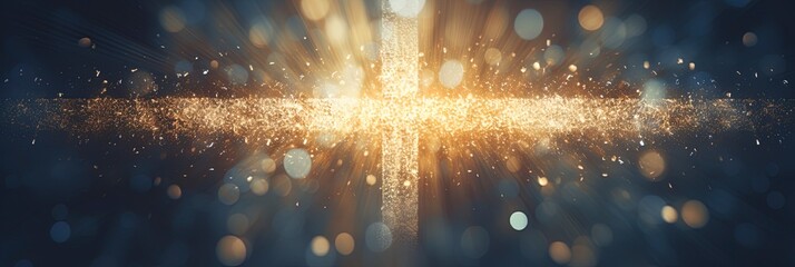 Beautiful gold bokeh background with a christian cross