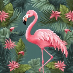 Fototapeta premium Flamingo illustration, AI generated Image