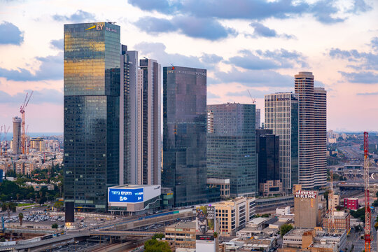 Modern office and residential towers in the financial district of Ramat Gan, Israel