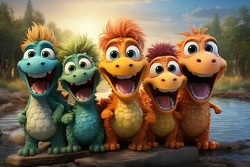 Obraz premium Groupe de monstres de dessins animés debout