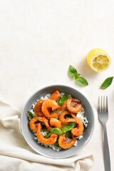 Roasted prawn with basil leaves