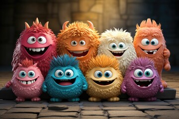 Obraz premium Groupe de monstres de dessins animés debout