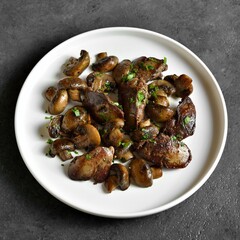 Fried chicken liver with mushrooms
