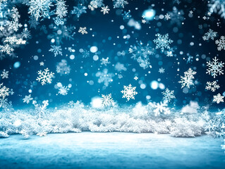 Winter blue abstract holiday background with snowflakes.