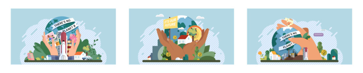 Fototapeta premium Climate change. Save the planet. Vector illustration Choose renewable resources to make positive impact on climate change On World Environment Day, lets commit to fostering healthier environment