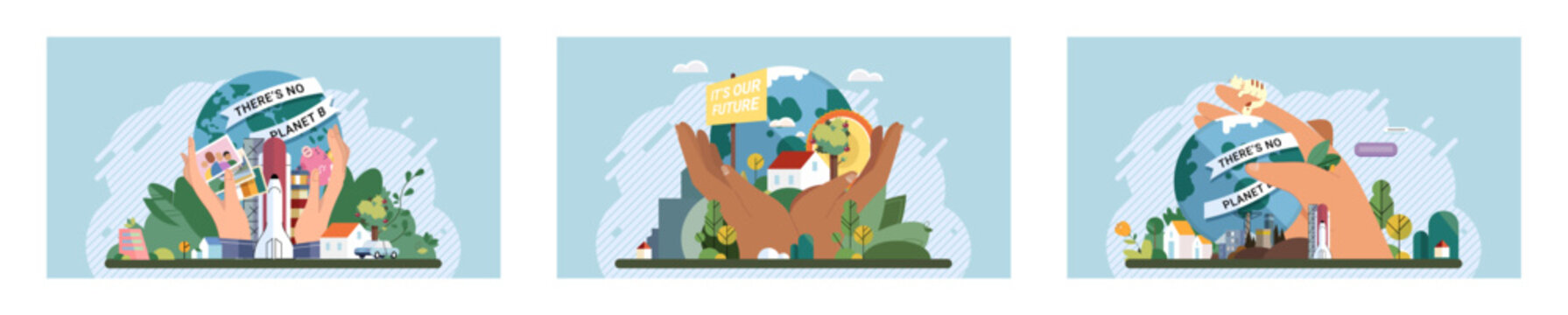Climate change. Save the planet. Vector illustration Choose renewable resources to make positive impact on climate change On World Environment Day, lets commit to fostering healthier environment