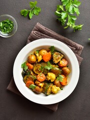 Stewed vegetables on plate