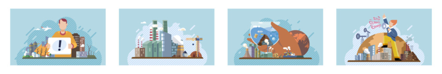 Industrial pollution. Dirty waste. Environmental pollution. Vector illustration. Smokes with smog are becoming synonymous with urbliving Trash emission is visible sign our consumption habits