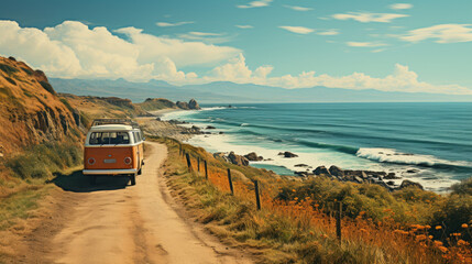 Vehicle driving on beautiful Coast - obrazy, fototapety, plakaty