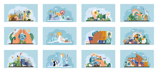 Climate change. Save the planet. Vector illustration We must take significant steps to change climate patterns and secure better future Environmental protection is paramount in face escalating global