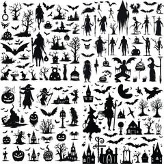 Naklejka premium Collection of halloween silhouettes icon