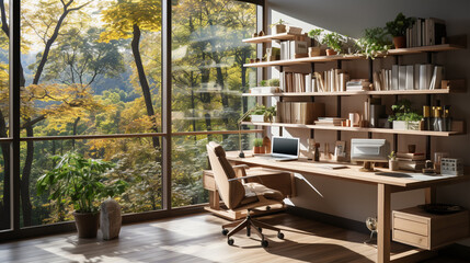 Fototapeta na wymiar Minimalist home office with a standing desk