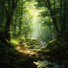 Very Dense Forest Light Shining Through Branches, Cosy Ambiance