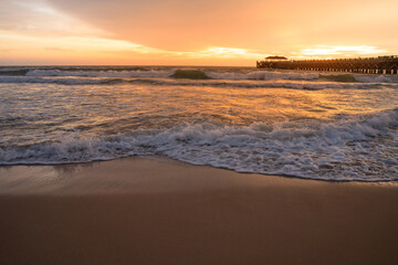 Beautiful Romantic Sunset sea sand beach. Landscape of paradise tropical island beach, sunrise shot. beach landscape. Beautiful cloudscape over the sea sunrise shot.