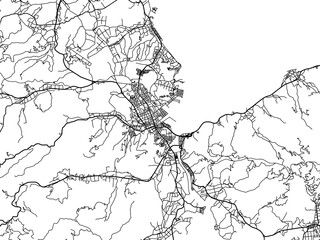 Vector road map of the city of  Amakusa in Japan with black roads on a white background. 4:3 aspect ratio.