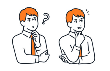 考える若いビジネスマンのシンプルなベクターイラストセット素材