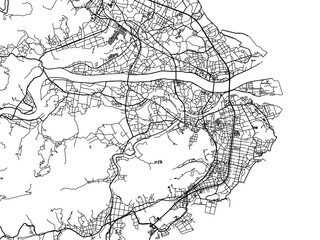 Vector road map of the city of  Anan in Japan with black roads on a white background. 4:3 aspect ratio.